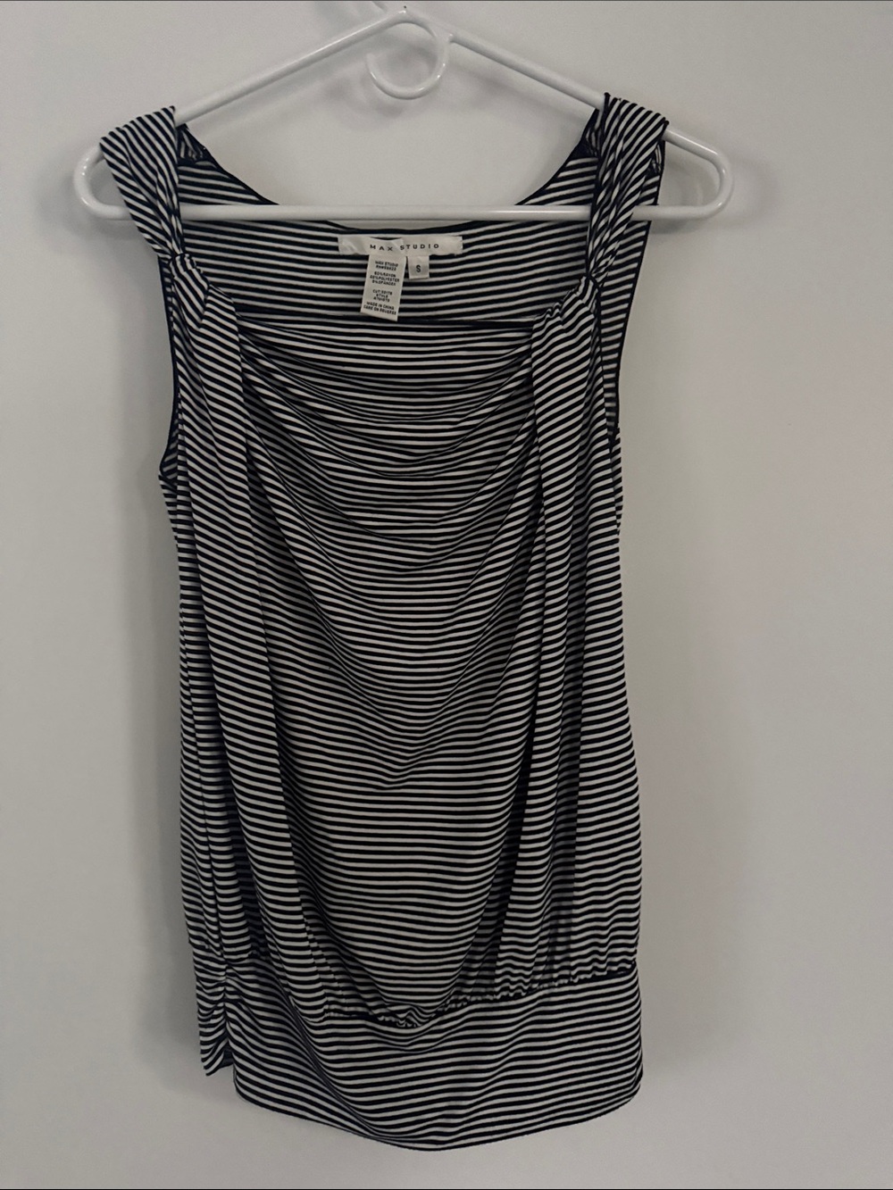 Max Studio Black & White Striped Cowl Neck Tank